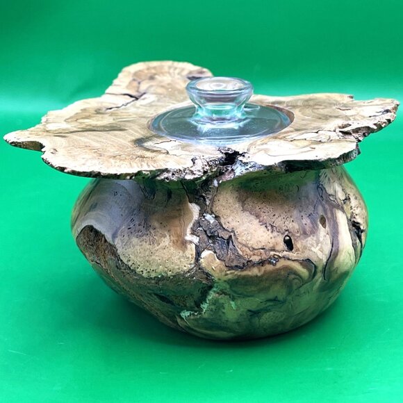 Rustic Artisan Burl Wood Jar Oil Candle Glass Insert Natural Edge Turned Vessel - Picture 7 of 12